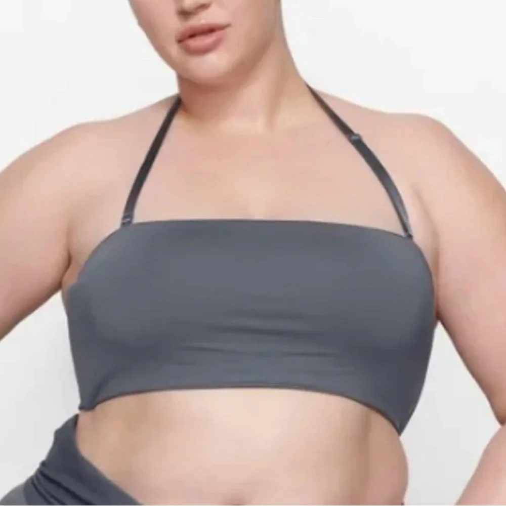 SKIMS Swim Bandeau Bikini Top in Gunmetal Grey